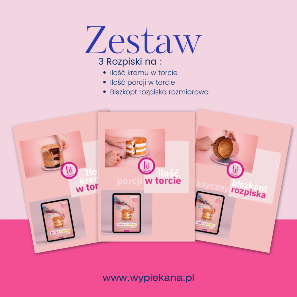 3 rozpiski | ilość kremu w torcie | ilość porcji w torcie |biszkopt rozpiska rozmiarowa