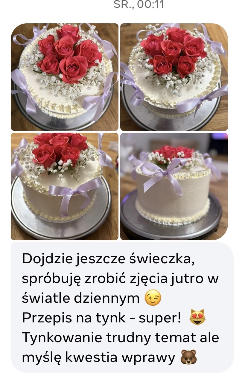 Wiadomość klientki ze zdjęciem tortu